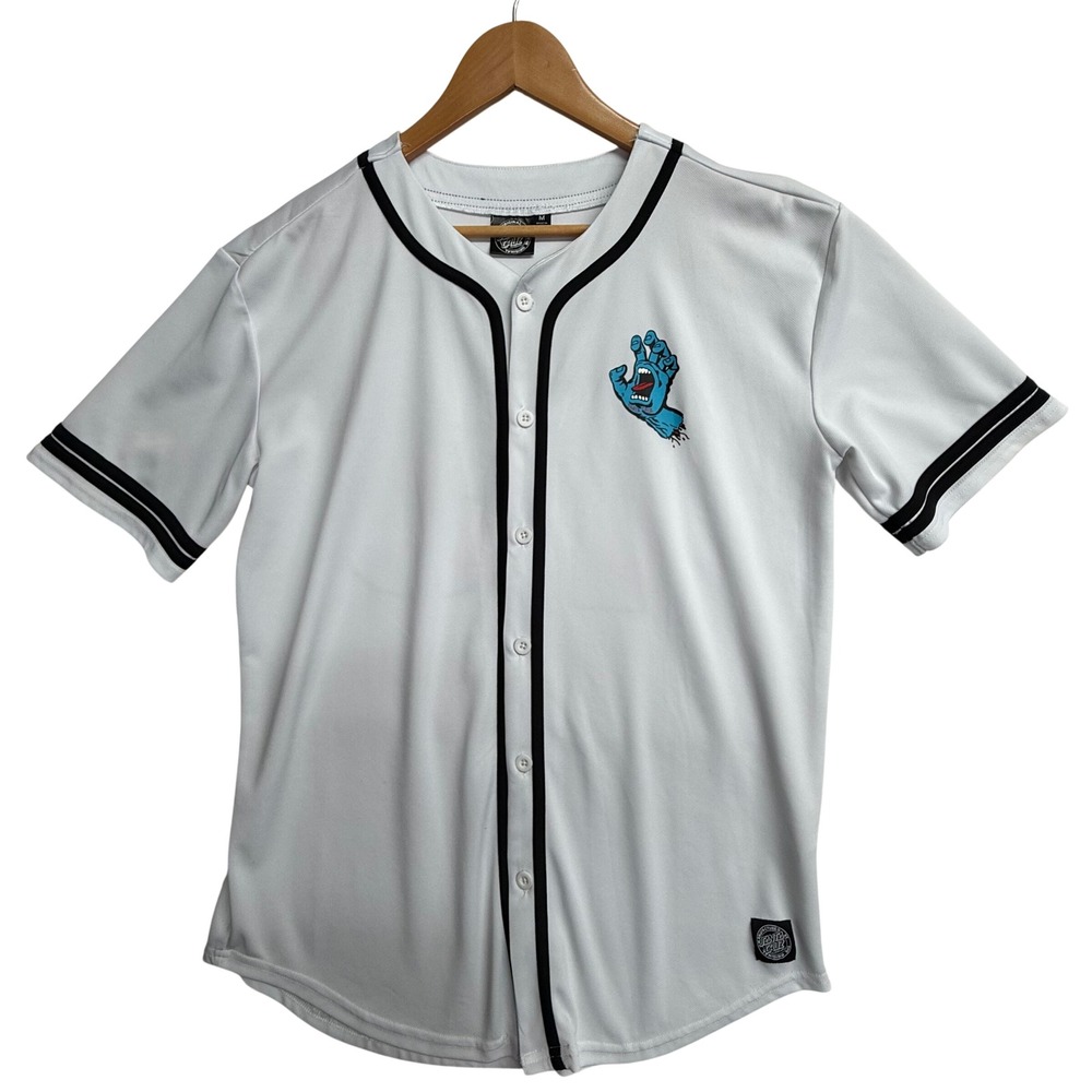 Santa Cruz Screaming Hand Baseball Jersey White Button Front Men's M 73‎